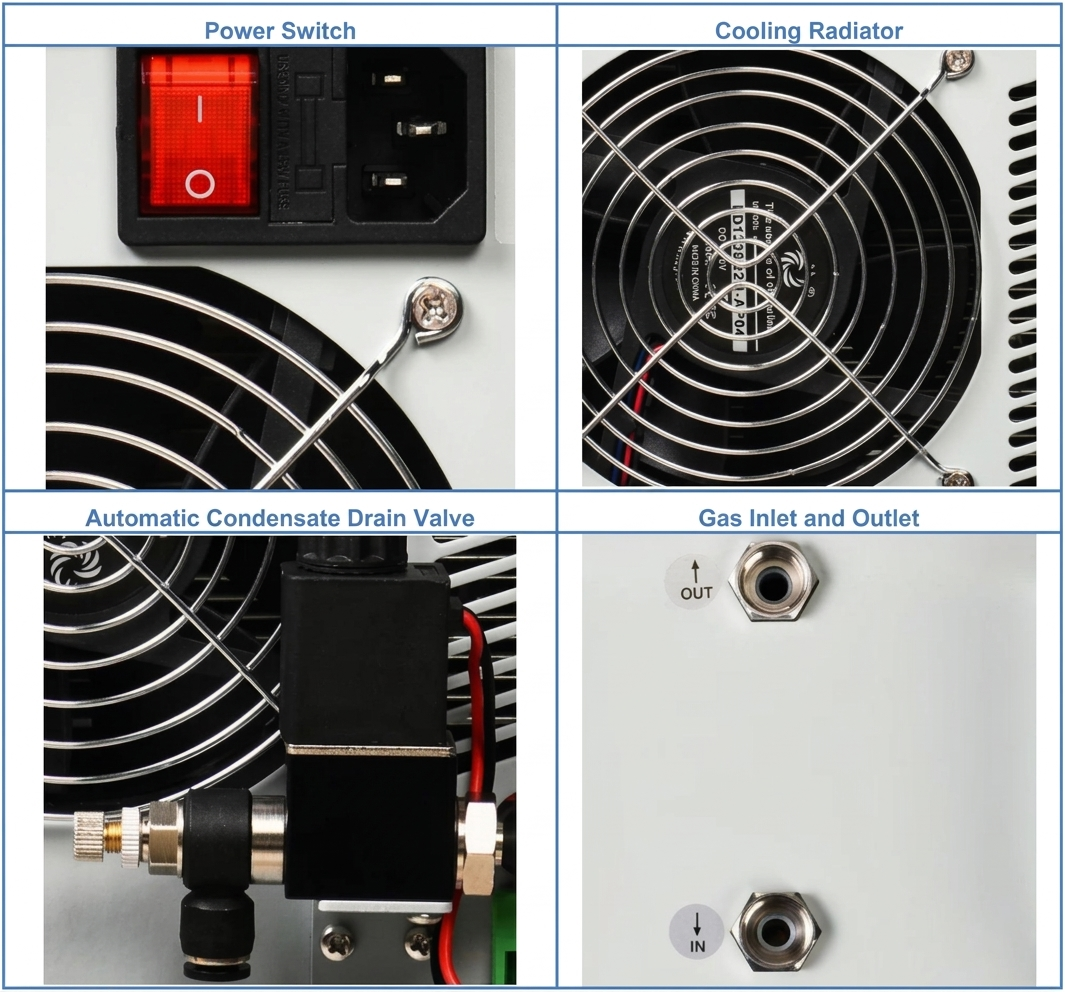 El pequeño secador de aire refrigerado Flygoo proporciona gas de alimentación de aire seco para el generador de ozono