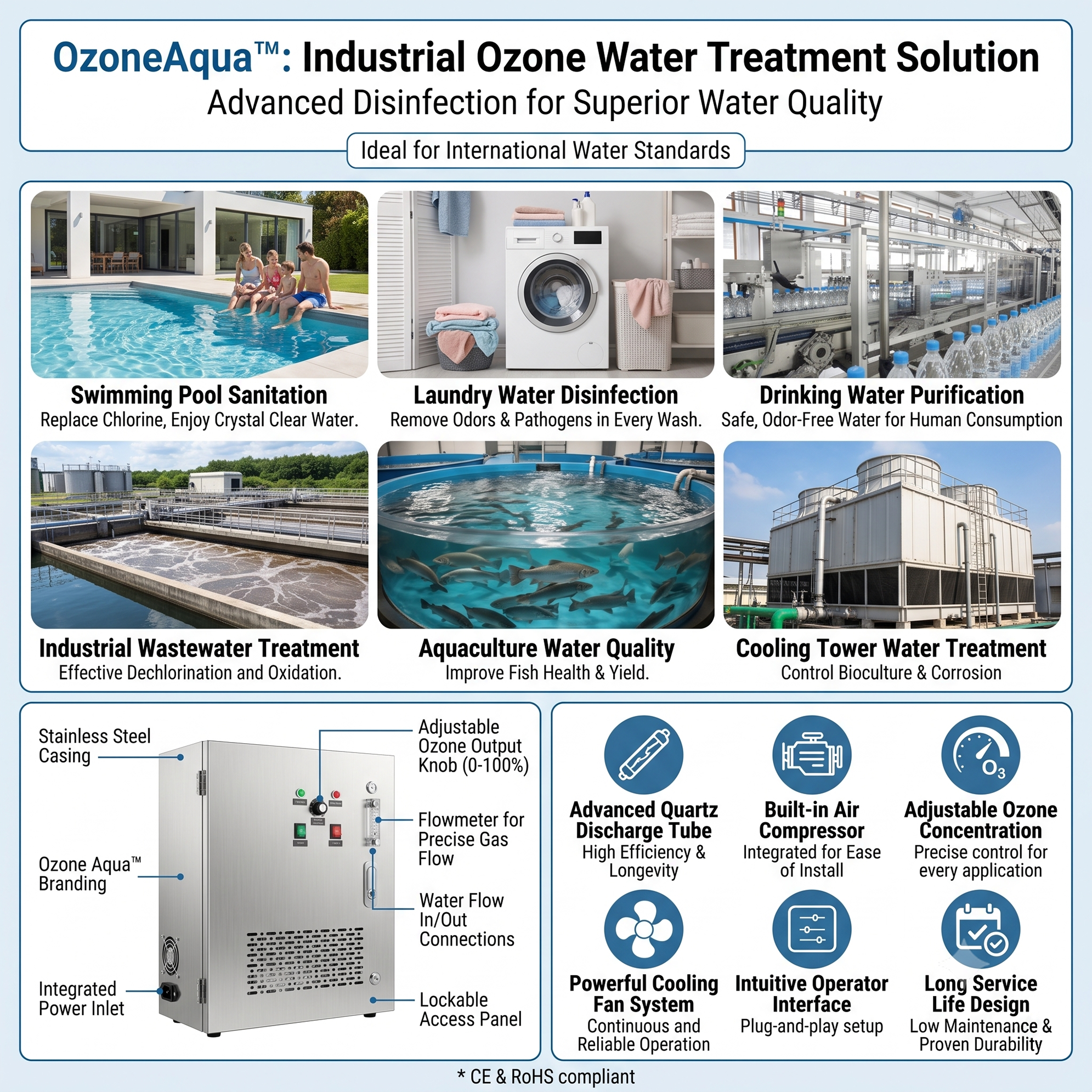 Generador de ozono Flygoo OzonOxy Series 5gh para esterilización de agua de piscinas