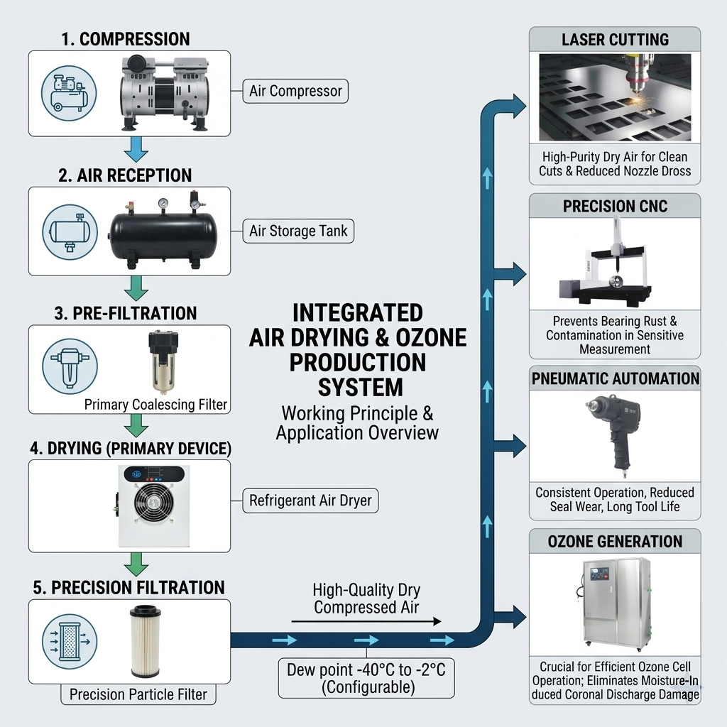 C&oacute;mo funciona el secador de aire refrigerado: refrigeraci&oacute;n, eliminaci&oacute;n de humedad y salida de aire seco para generador de ozono.jpg